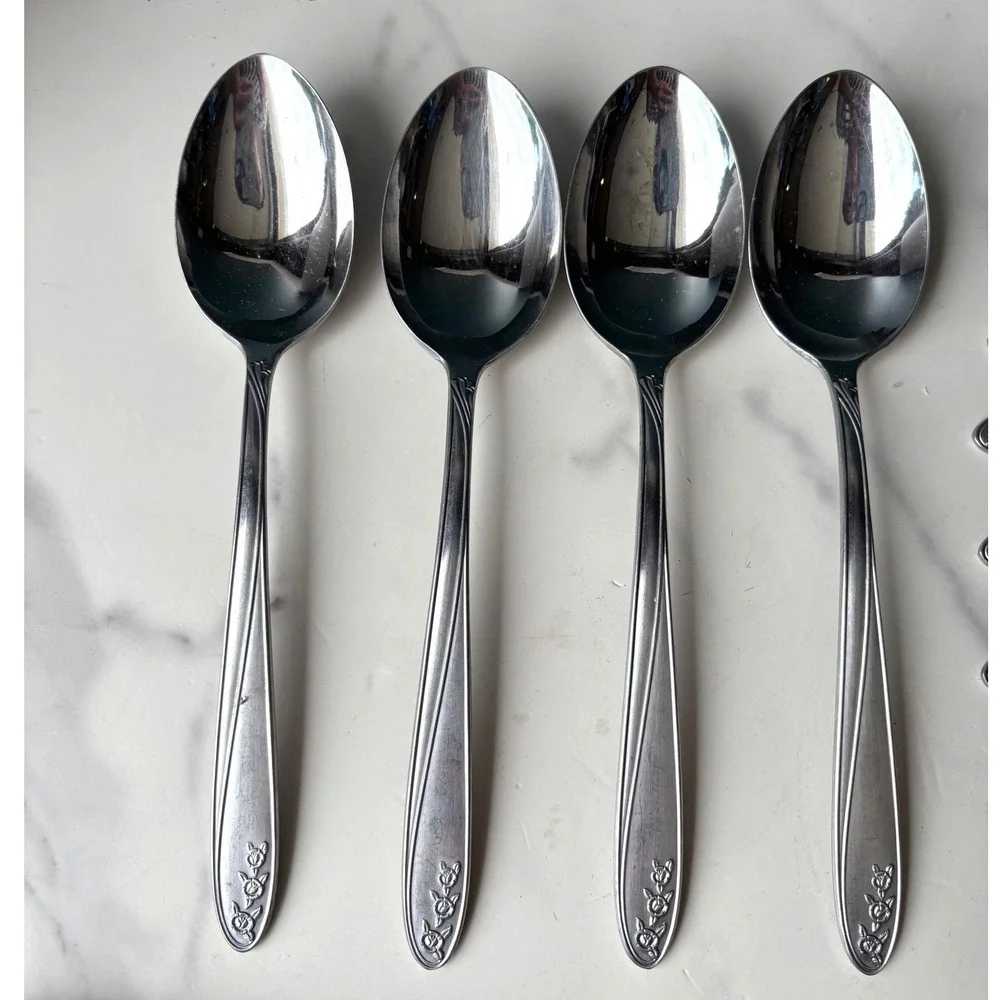 Robeson Germany Stainless Flatware 16pc Set Floral Rose Bud Silverware Vintage